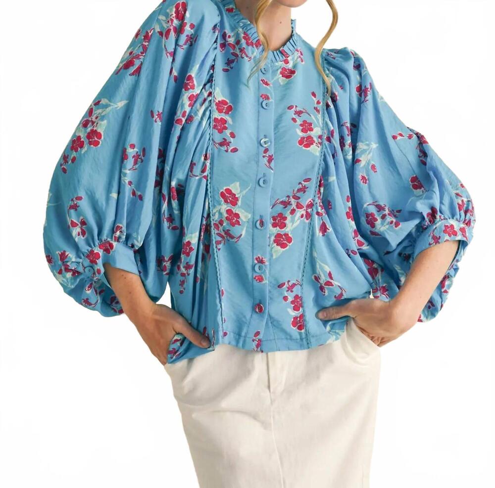 NEW &MERCI floral dolman sleeve blouse in blue/red